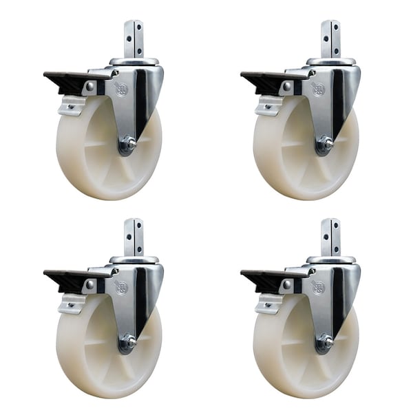 5'' Nylon Wheel Swivel 3/4'' Square Stem Caster Set with Brake, 4PK